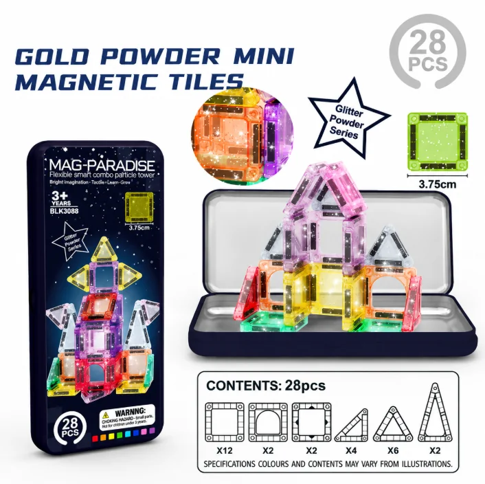3068 MAG-PARADISE Gold Powder Mini Magnetic Tiles 28PCS Tin Box Set