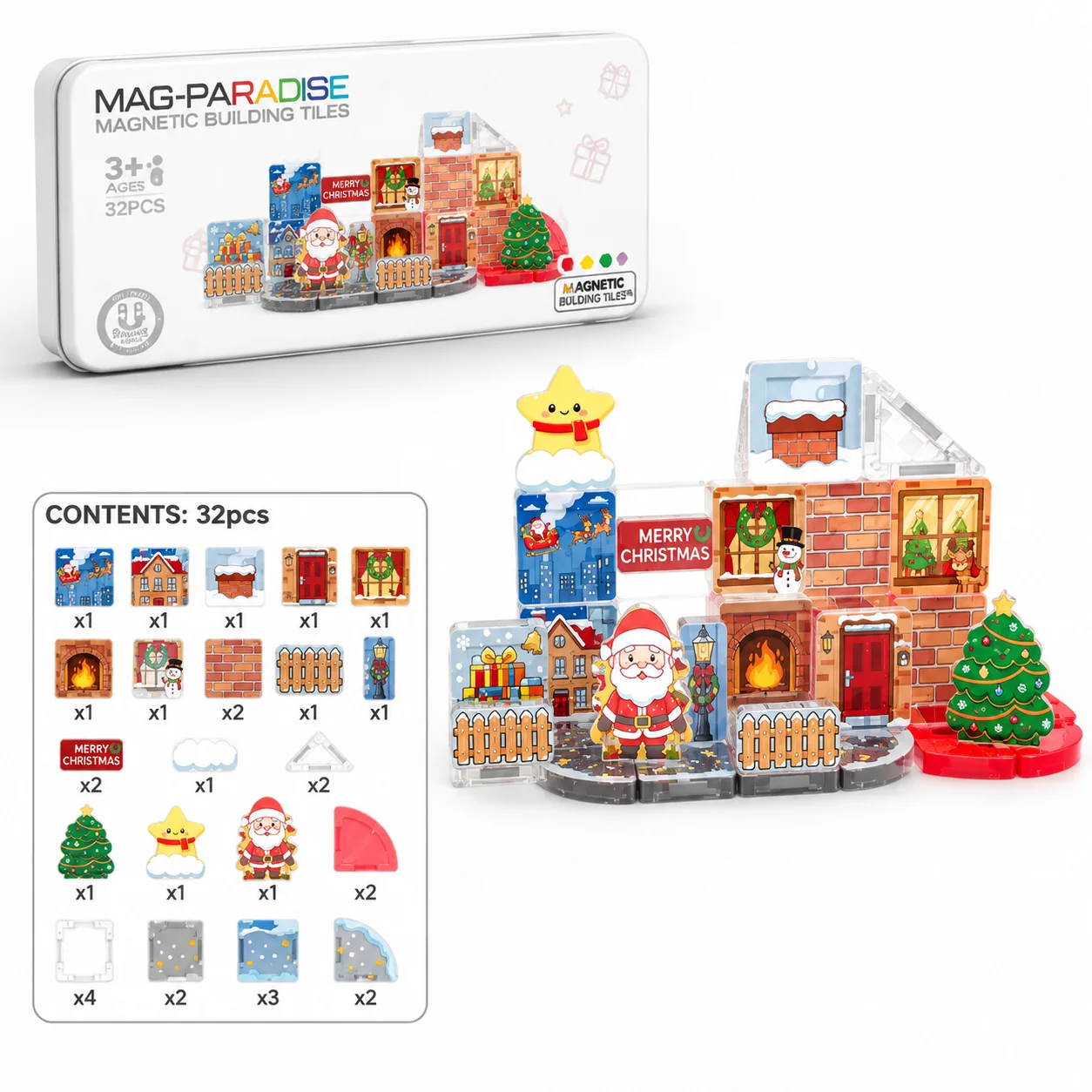 Christmas Village Magnetic Tiles Tin Box Set reusable tin box magnetic travel set