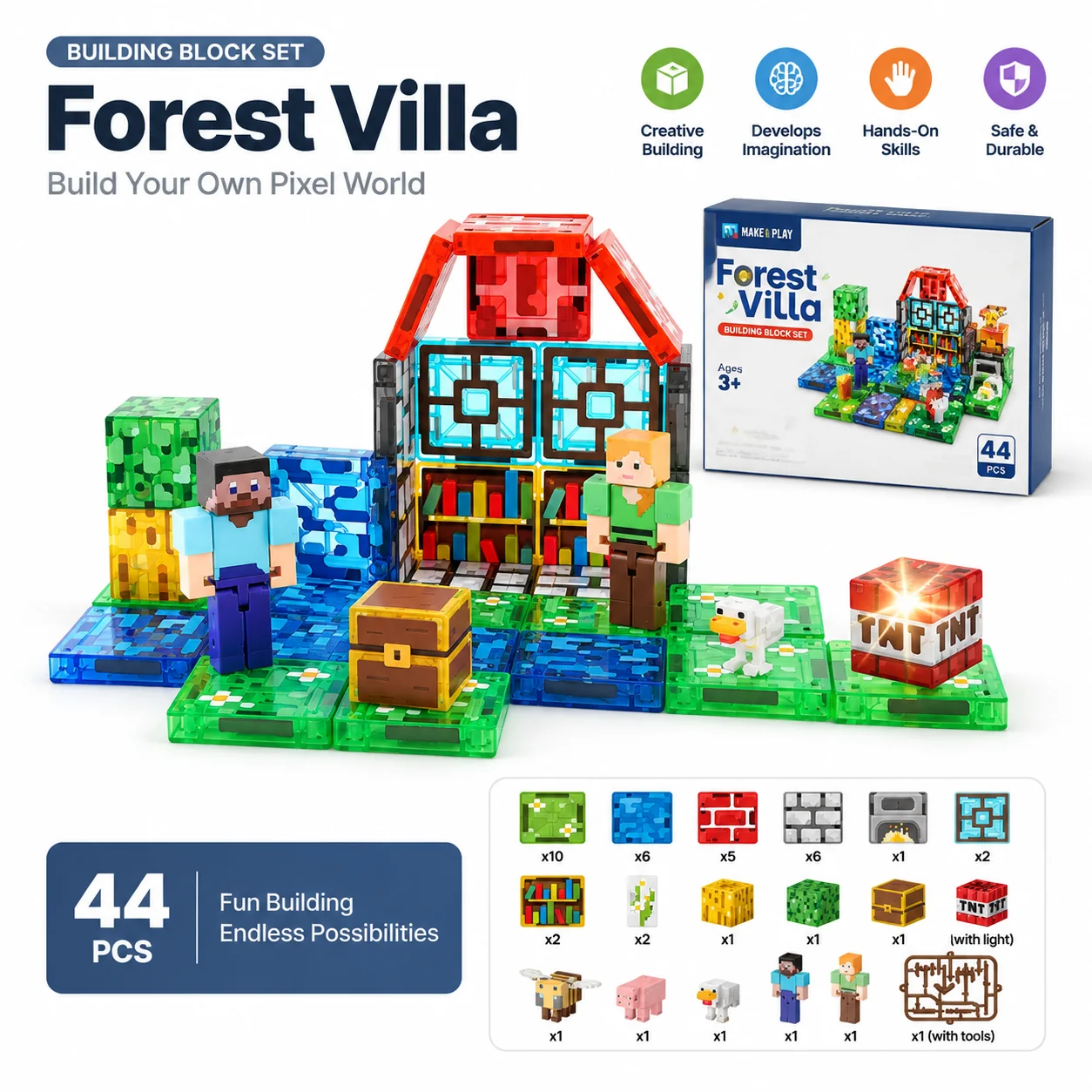 44-piece Forest Villa magnetic building blocks Travel Set in a reusable tin box