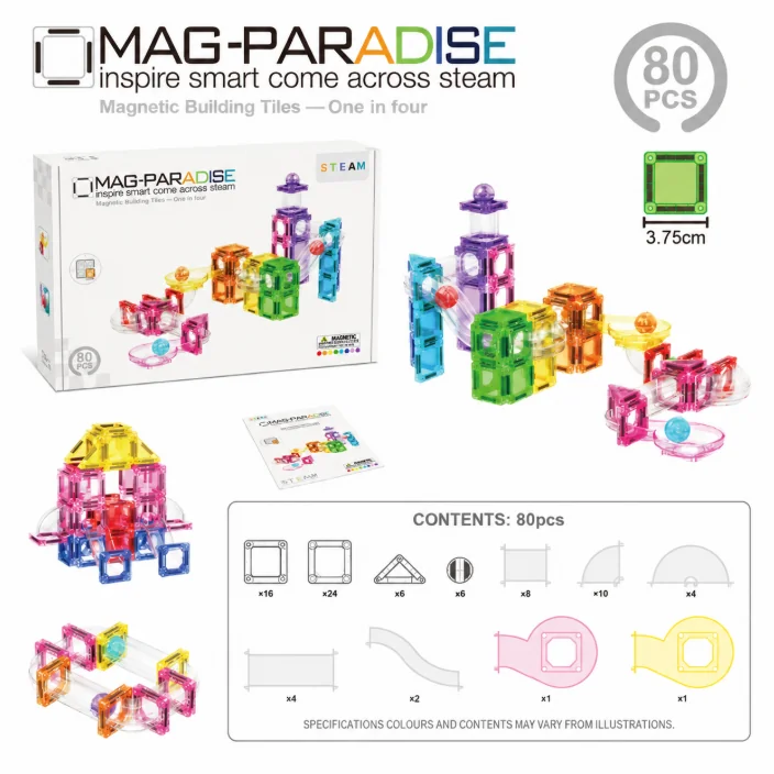 MAG-PARADISE 80PCS Mini Magnetic Tiles Marble Run Set