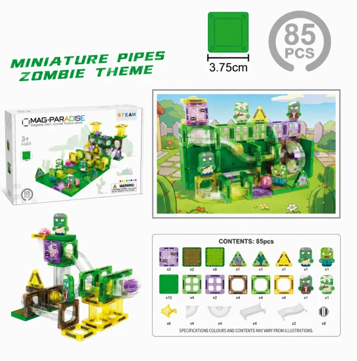 MAG-PARADISE Miniature Pipes Zombie Theme 85PCS Magnetic Building Set