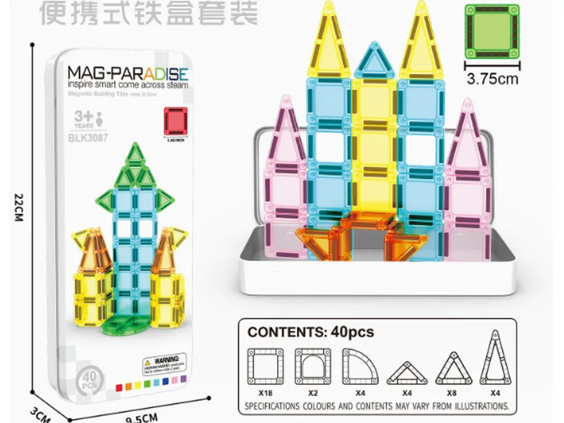 Mag Paradise 40PCS Magnetic Tiles Tin Box Set